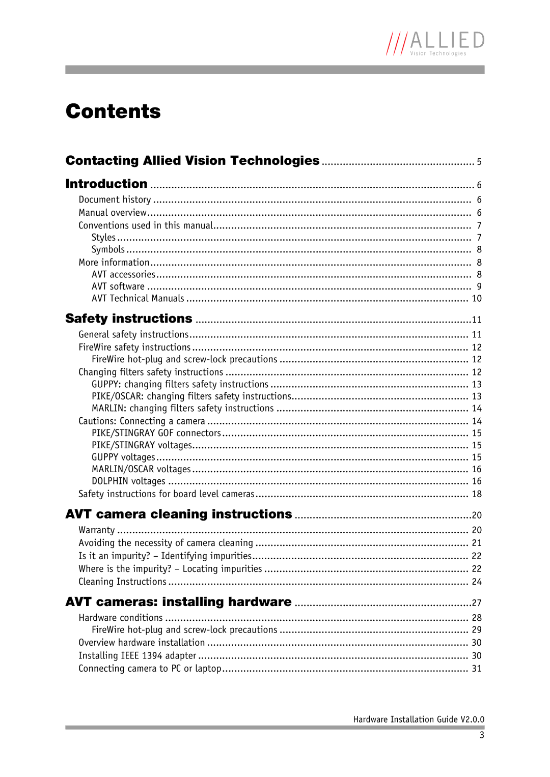 Allied International Home Security System manual Contents 