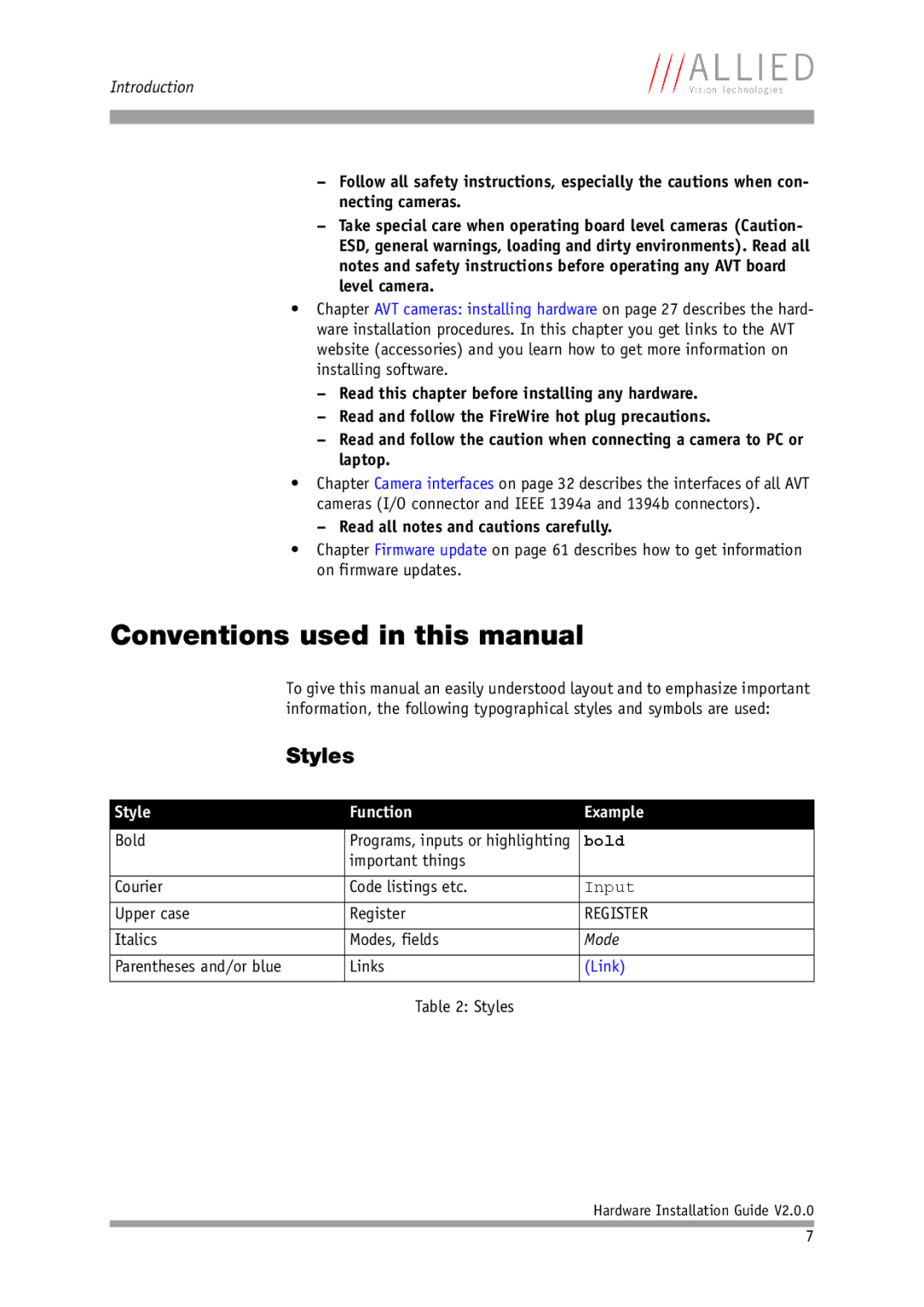 Allied International Home Security System Conventions used in this manual, Styles, Read all notes and cautions carefully 