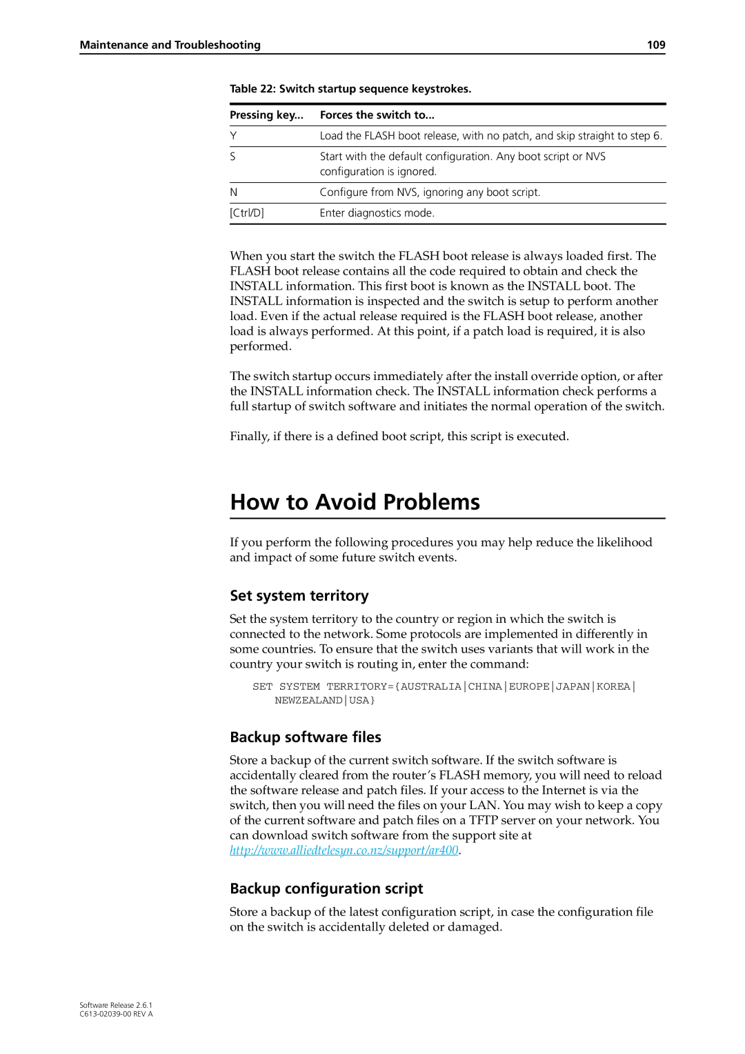 Allied Telesis 2.6.1 manual How to Avoid Problems, Set system territory 