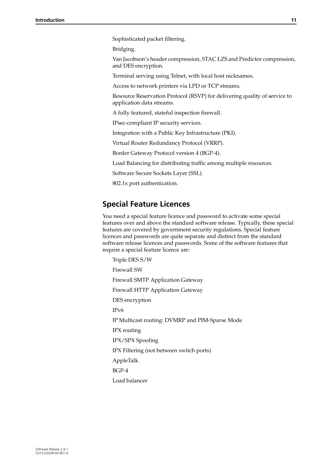 Allied Telesis 2.6.1 manual Special Feature Licences 