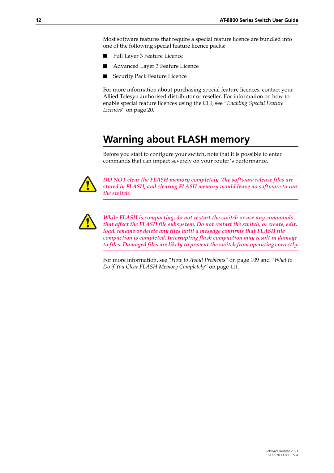 Allied Telesis 2.6.1 manual Do if You Clear Flash Memory Completely on 