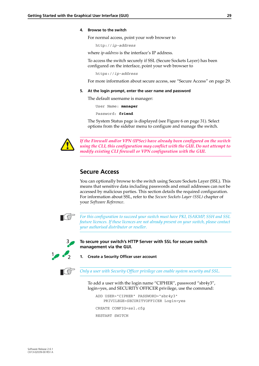 Allied Telesis 2.6.1 manual Secure Access, Create a Security Officer user account 