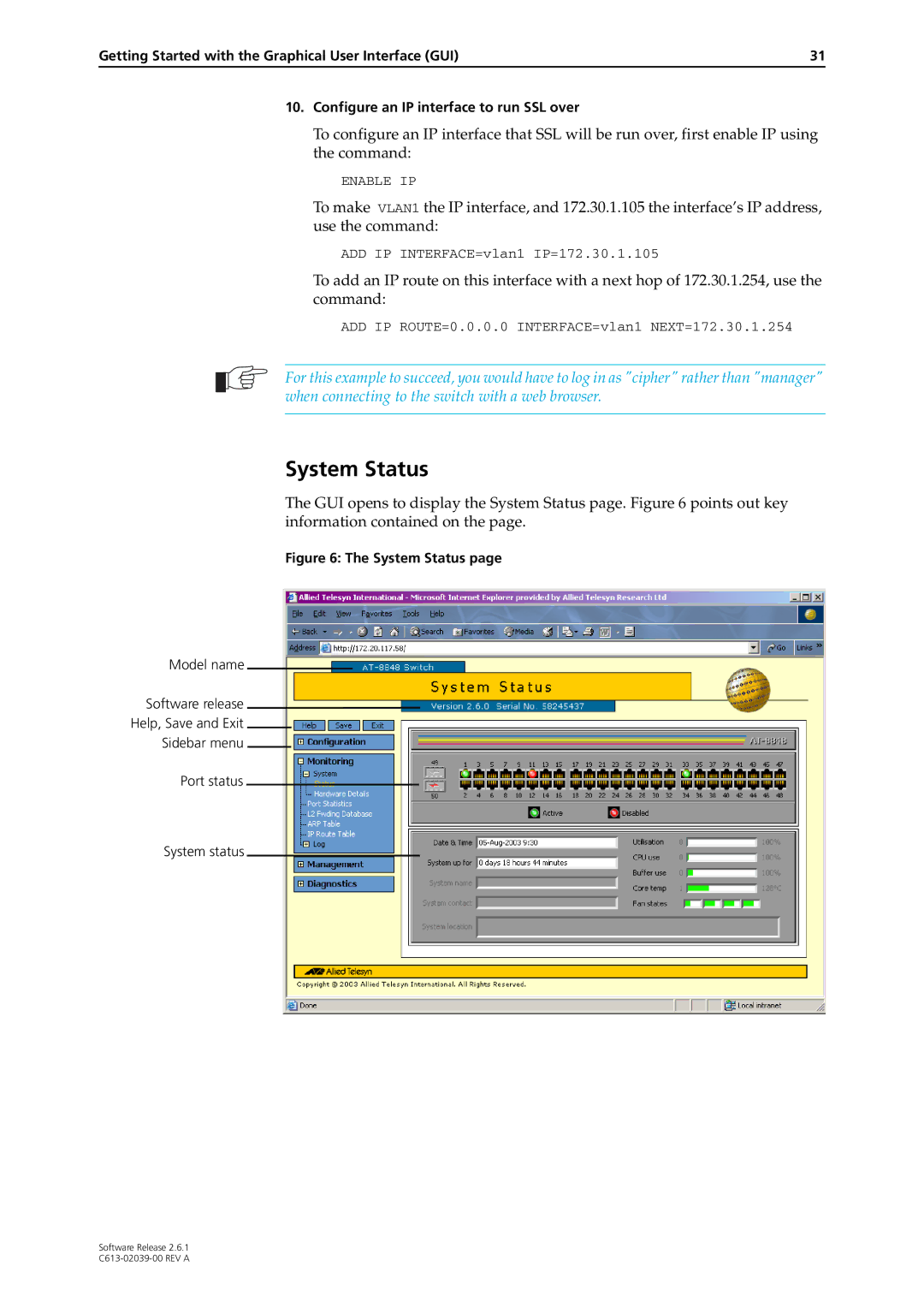 Allied Telesis 2.6.1 manual System Status 