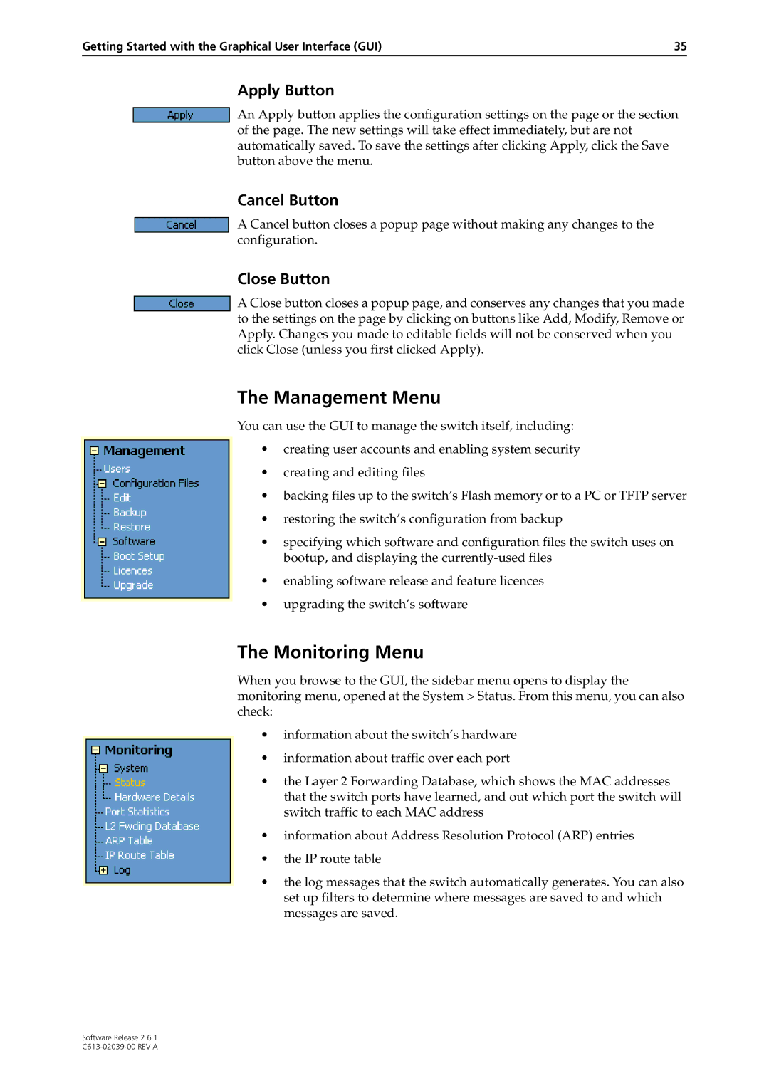 Allied Telesis 2.6.1 manual Management Menu, Monitoring Menu 