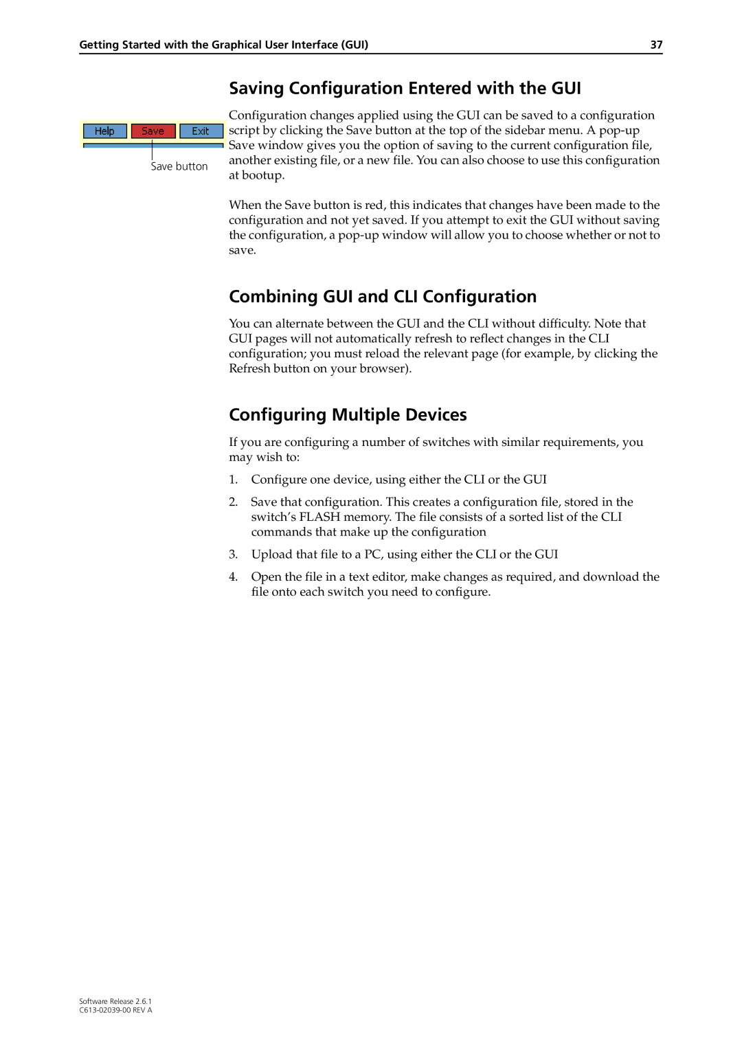 Allied Telesis 2.6.1 manual Saving Configuration Entered with the GUI, Combining GUI and CLI Configuration 