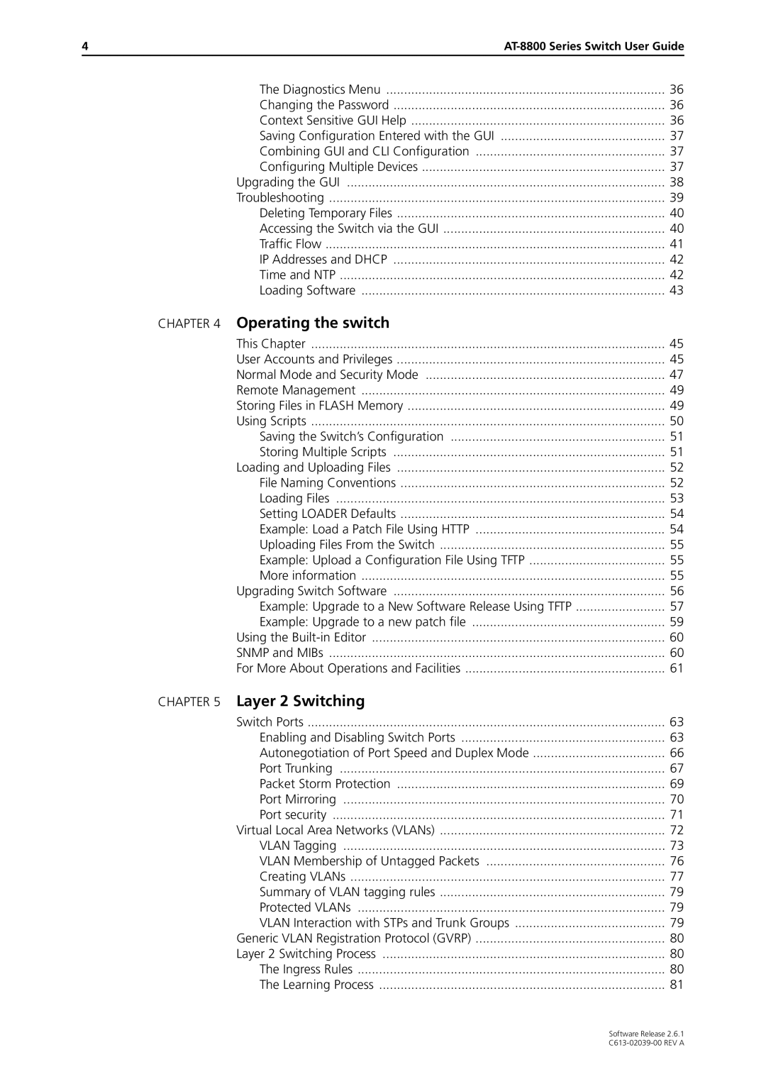 Allied Telesis 2.6.1 manual Operating the switch, AT-8800 Series Switch User Guide 