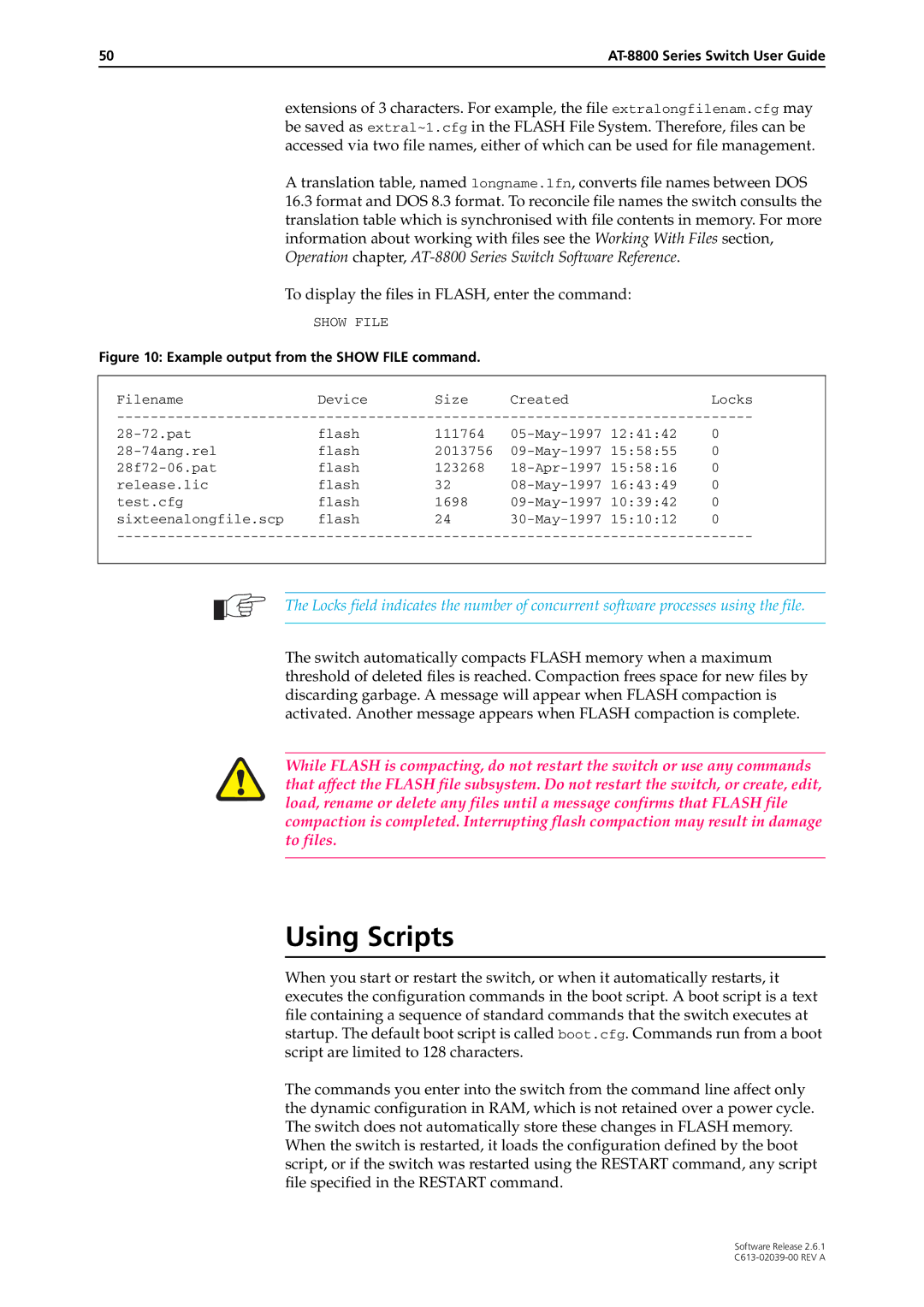 Allied Telesis 2.6.1 manual Using Scripts, Example output from the Show File command 