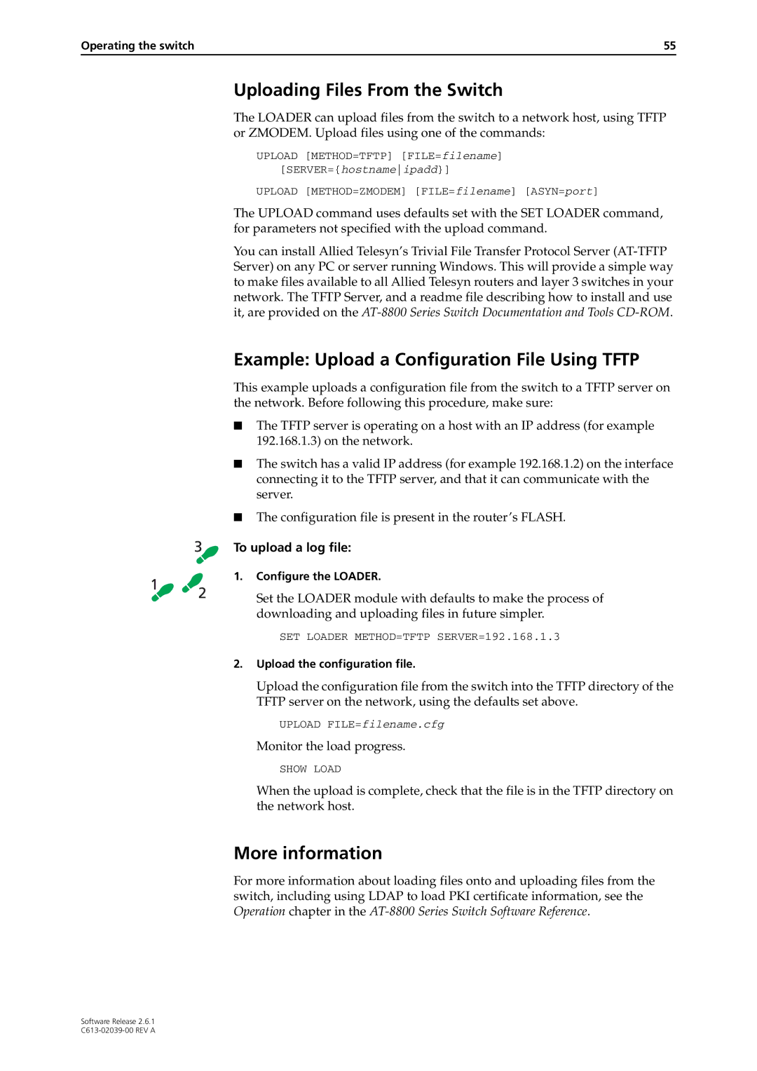 Allied Telesis 2.6.1 Uploading Files From the Switch, Example Upload a Configuration File Using Tftp, More information 