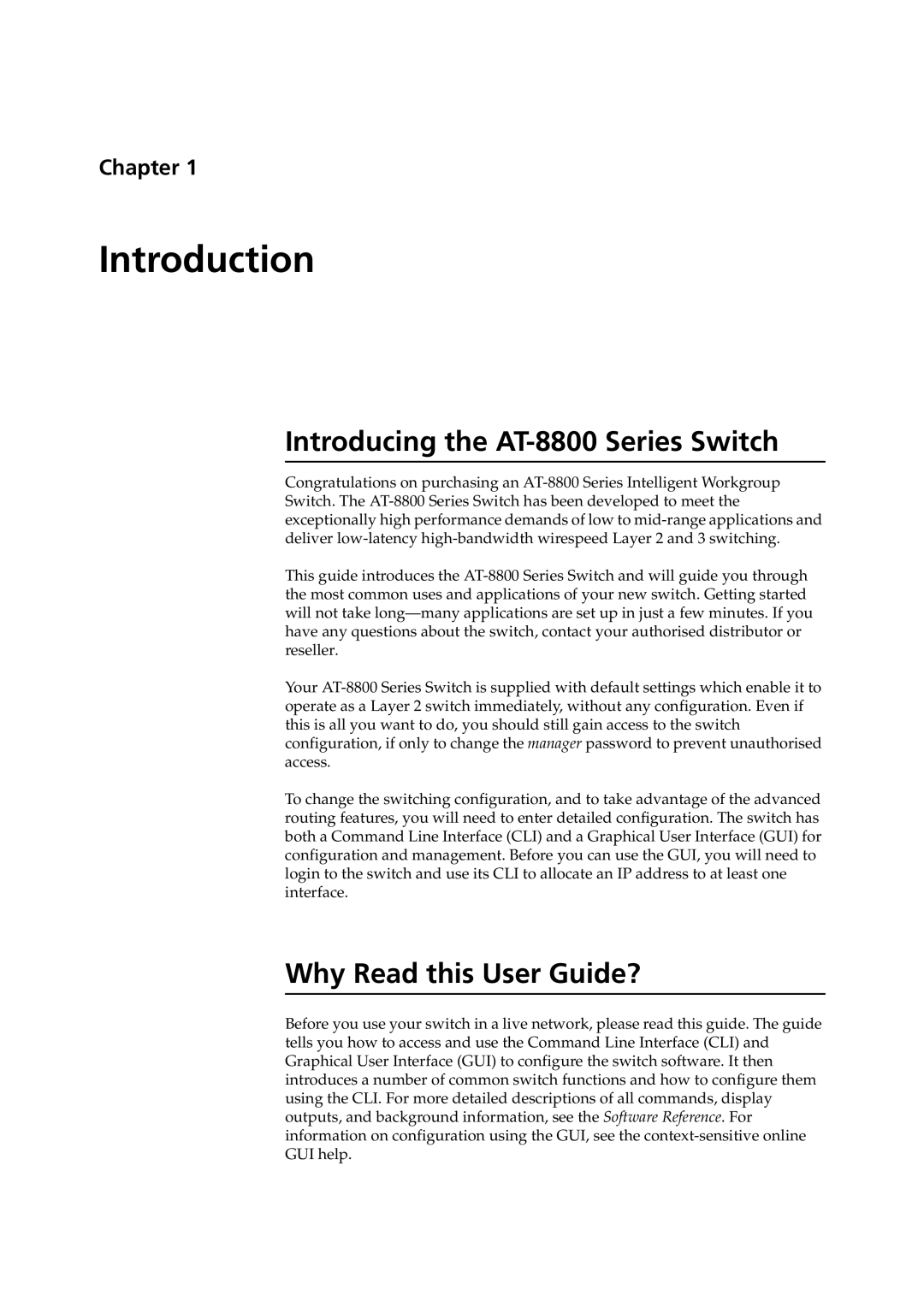 Allied Telesis 2.6.1 manual Introducing the AT-8800 Series Switch, Why Read this User Guide?, Chapter 