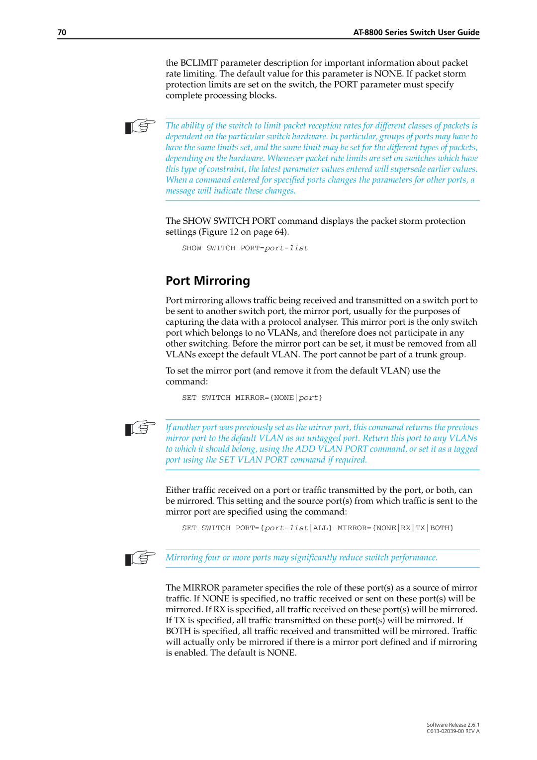 Allied Telesis 2.6.1 manual Port Mirroring 