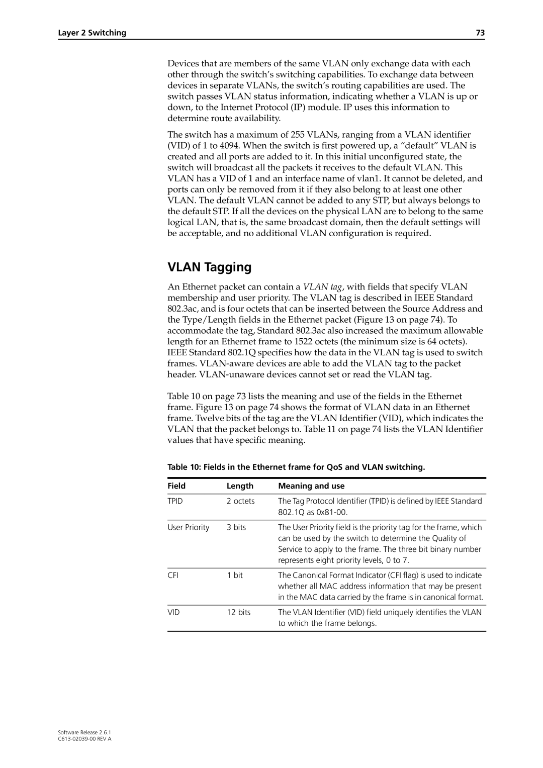 Allied Telesis 2.6.1 manual Vlan Tagging, Tpid 