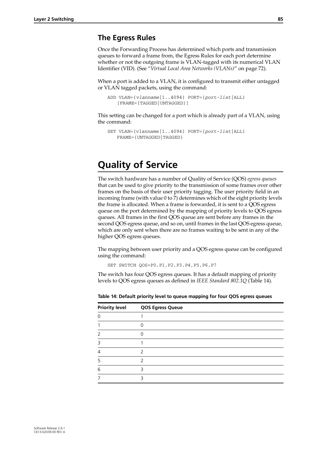 Allied Telesis 2.6.1 manual Quality of Service, Egress Rules 