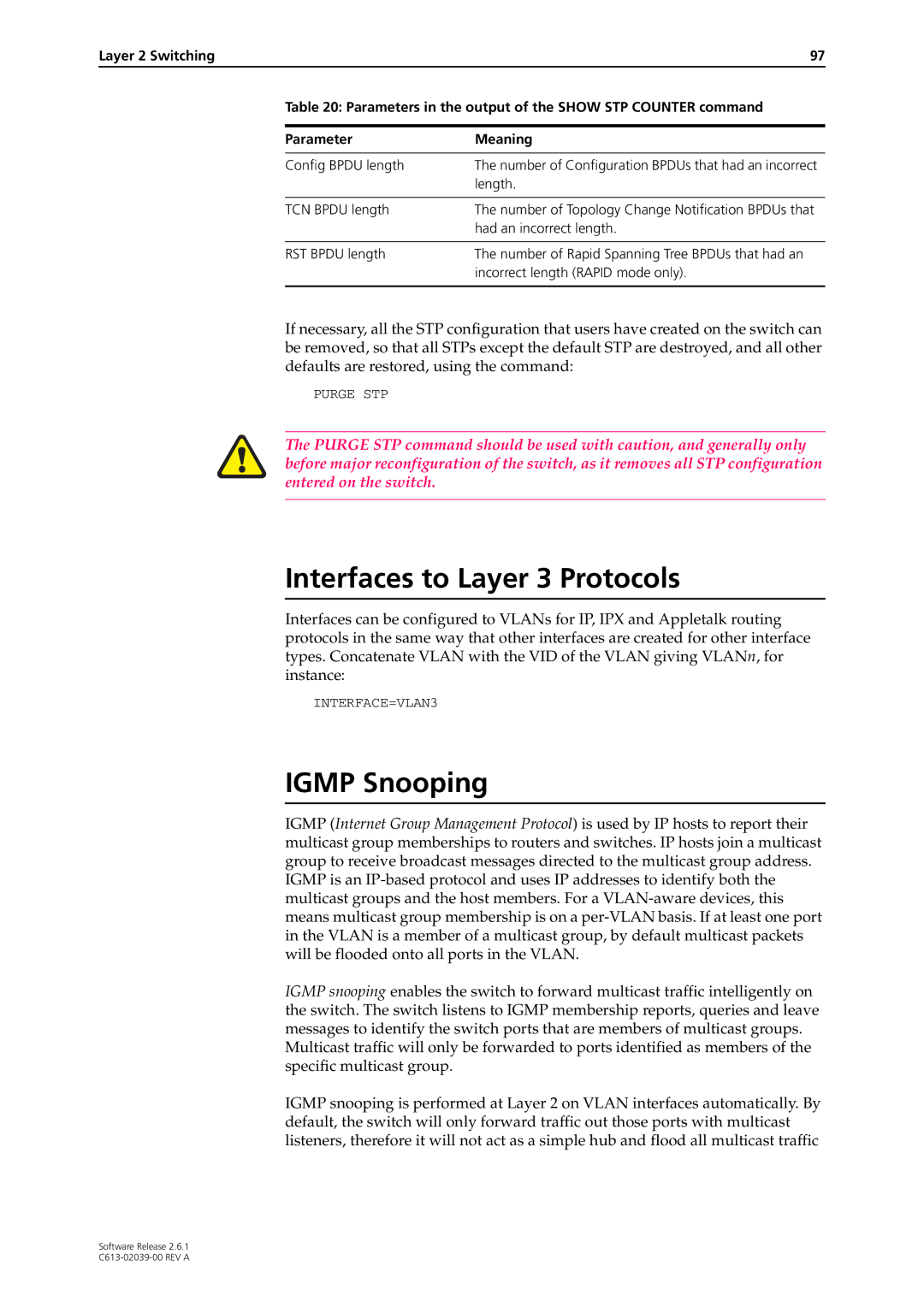 Allied Telesis 2.6.1 manual Interfaces to Layer 3 Protocols, Igmp Snooping 