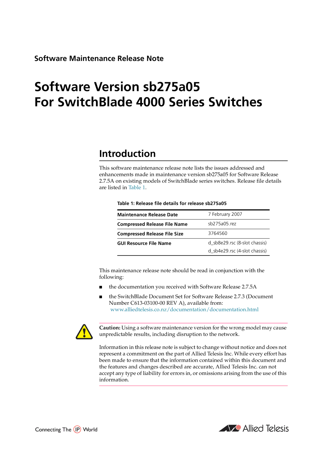 Allied Telesis 4000 Series manual Introduction, Compressed Release File Name, Compressed Release File Size 