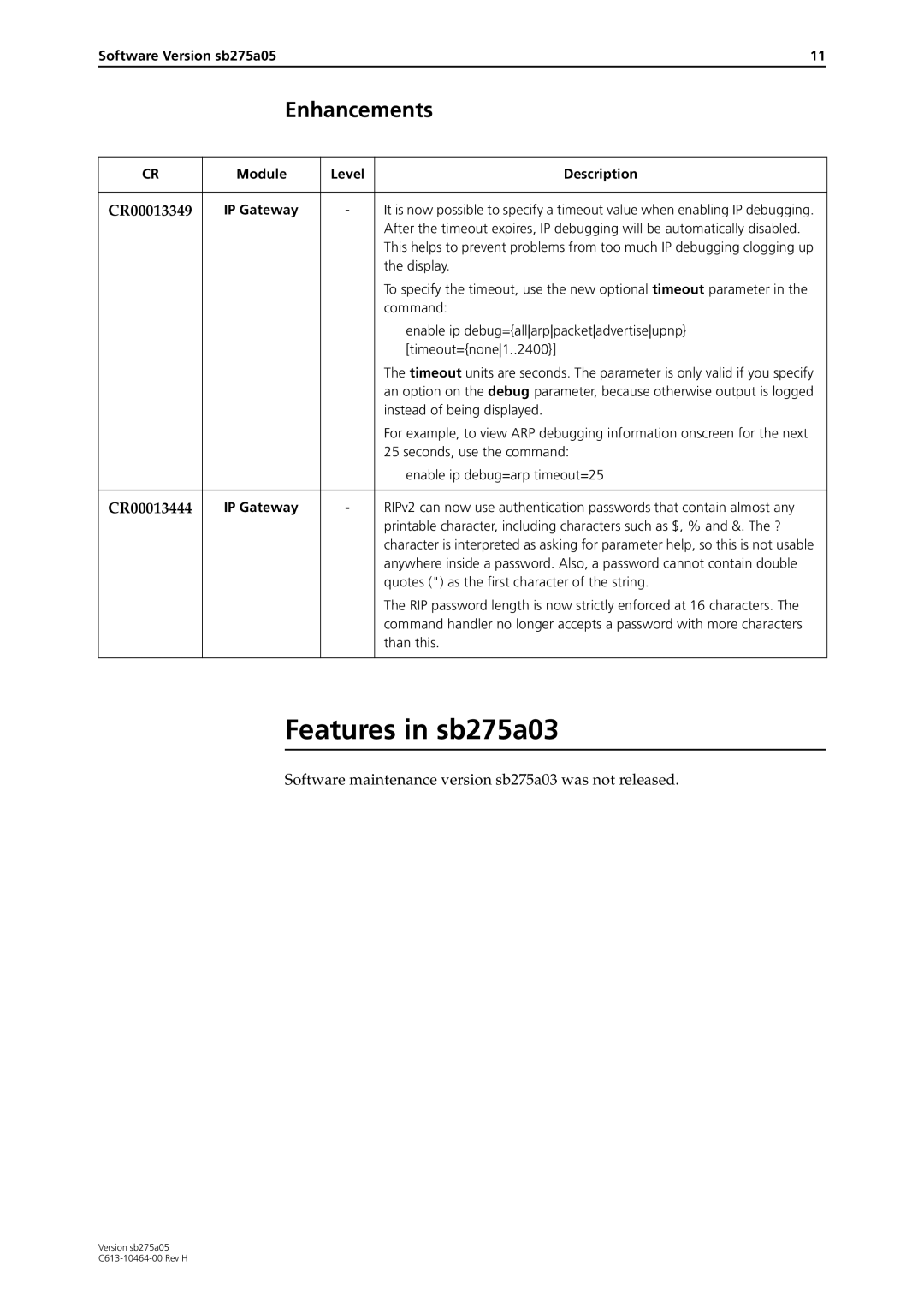 Allied Telesis 4000 Series manual Features in sb275a03, CR00013349, CR00013444 