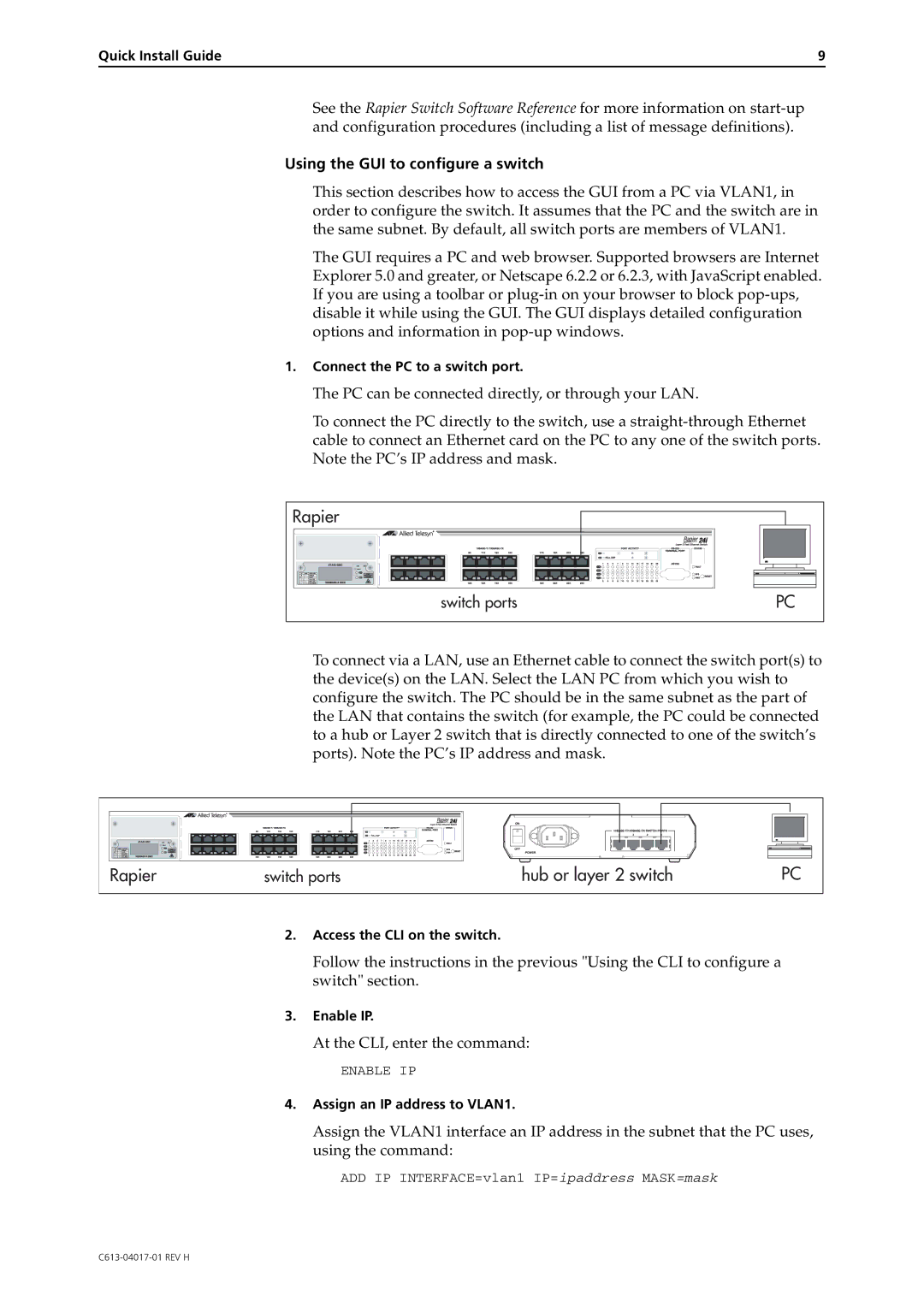 Allied Telesis 24, 48, G6f, AT-8088/SC manual Rapier, Using the GUI to configure a switch 