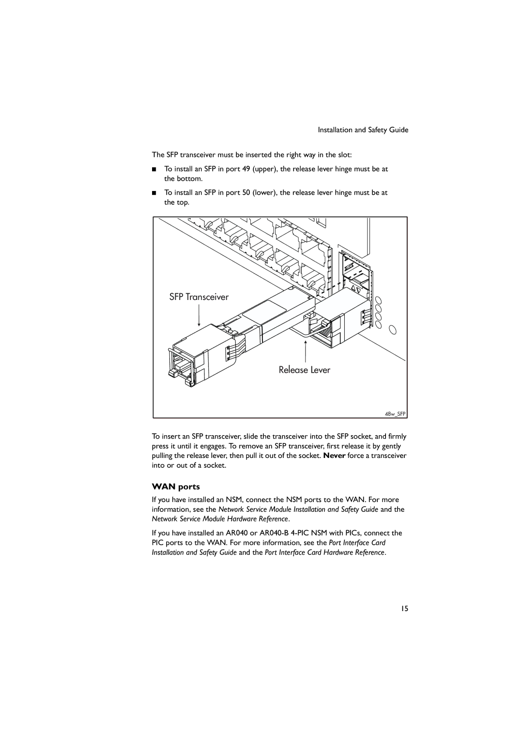 Allied Telesis 48W-B manual Release Lever, WAN ports 