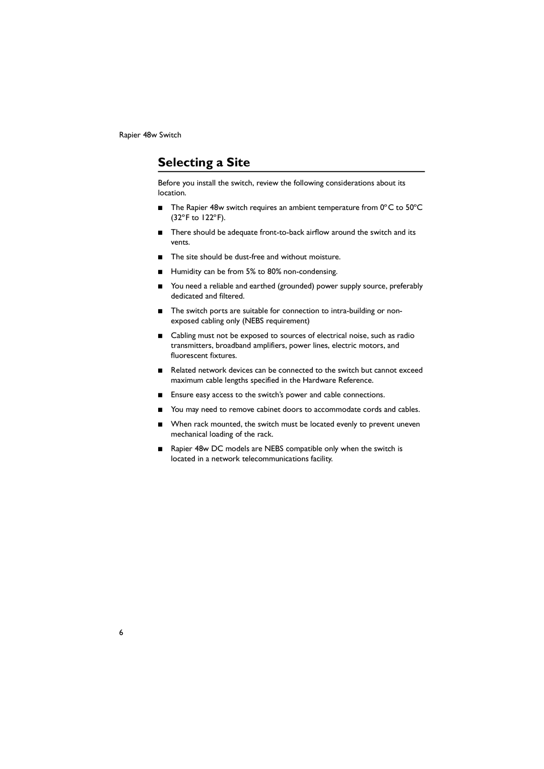 Allied Telesis 48W-B manual Selecting a Site 