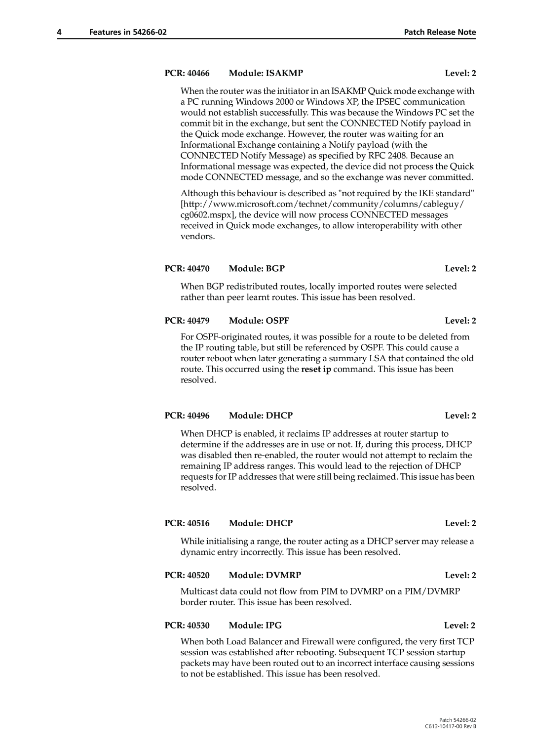 Allied Telesis 54266-02 PCR Module Isakmp Level, PCR Module BGP Level, PCR Module Ospf Level, PCR 40496 Module Dhcp Level 