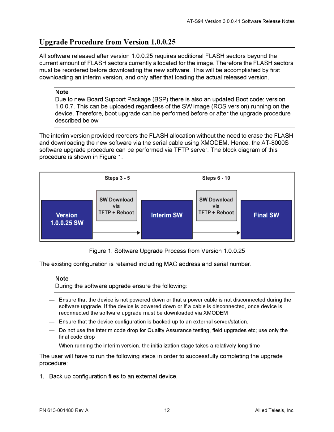 Allied Telesis 613-001480 manual Upgrade Procedure from Version, Interim SW 