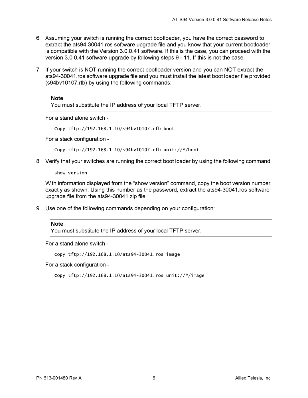 Allied Telesis 613-001480 manual For a stack configuration 