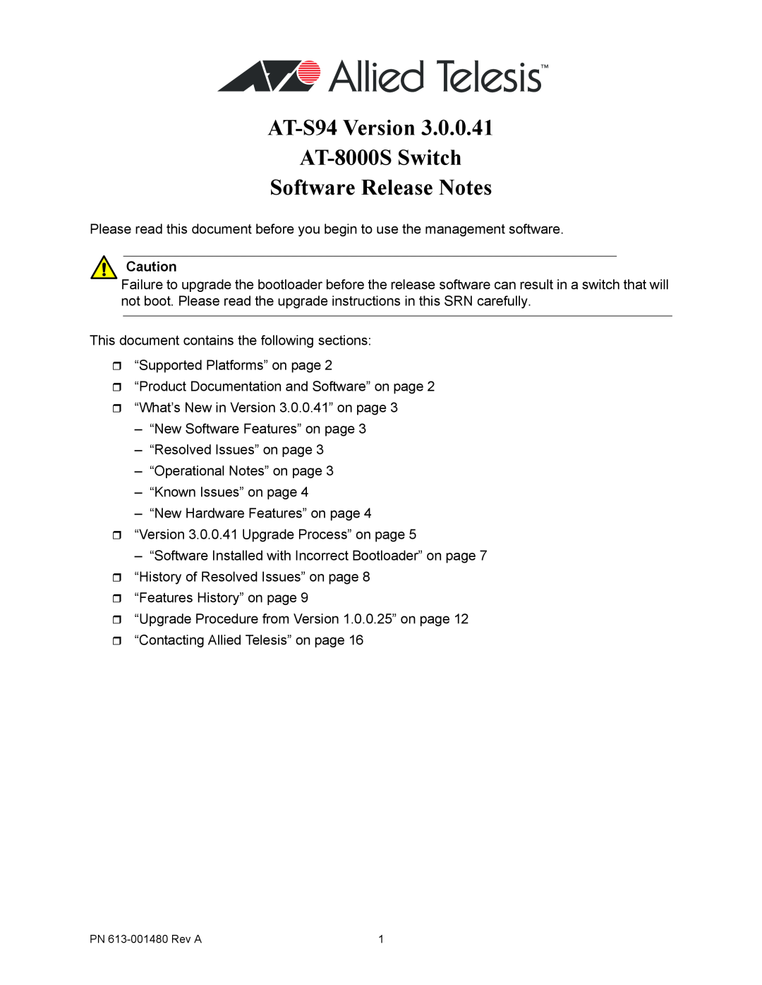 Allied Telesis 613-001480 manual AT-S94 Version AT-8000S Switch Software Release Notes 