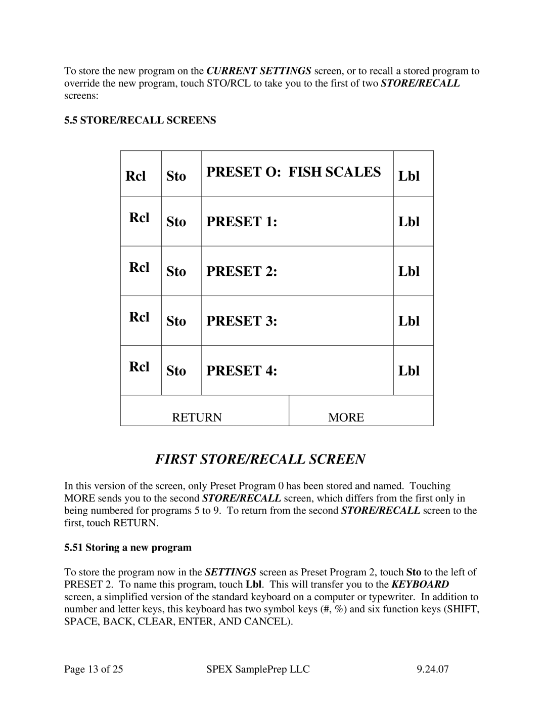 Allied Telesis 6870 manual STORE/RECALL Screens, Storing a new program 