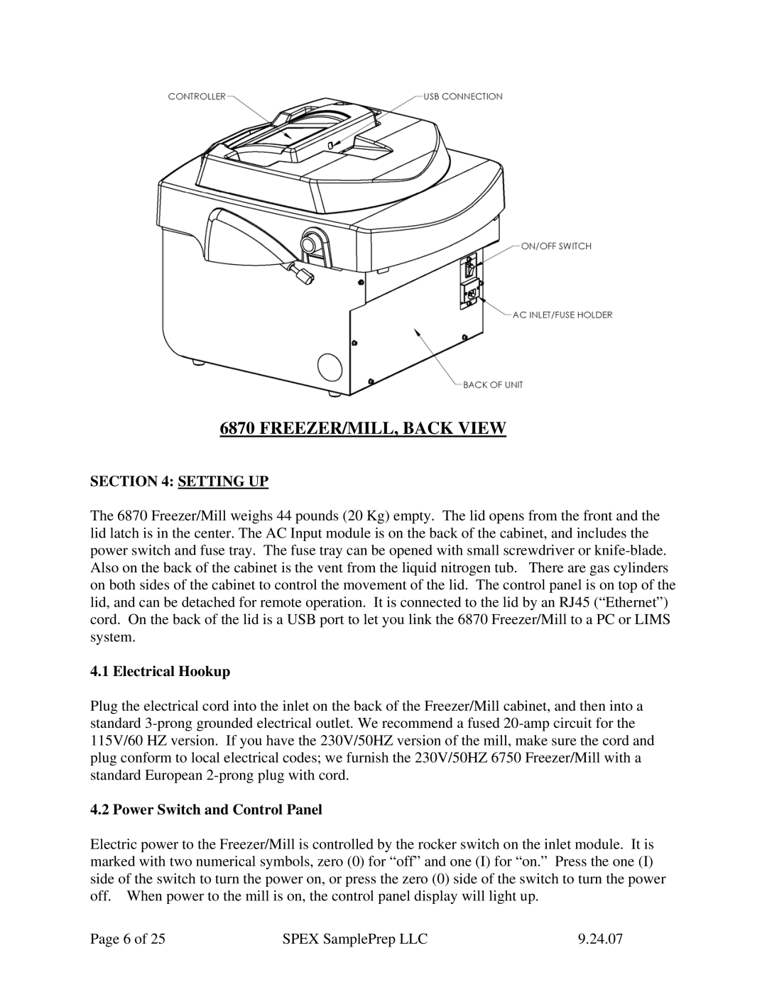 Allied Telesis 6870 manual Setting UP, Electrical Hookup, Power Switch and Control Panel 