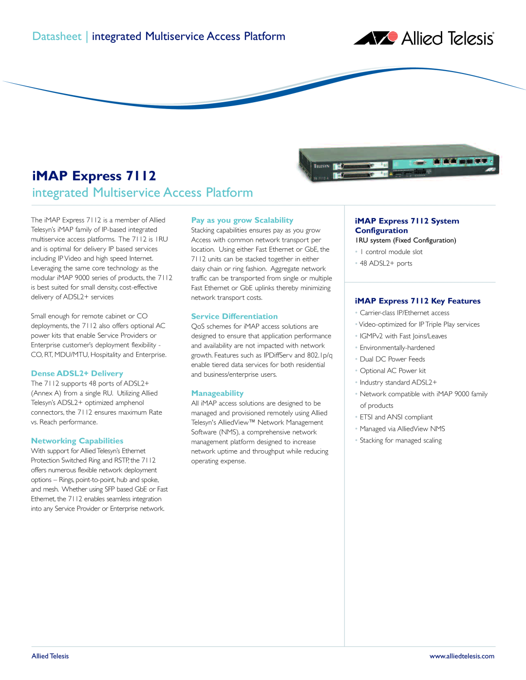Allied Telesis manual integrated Multiservice Access Platform, iMAP Express 7112 System Configuration, Allied Telesis 