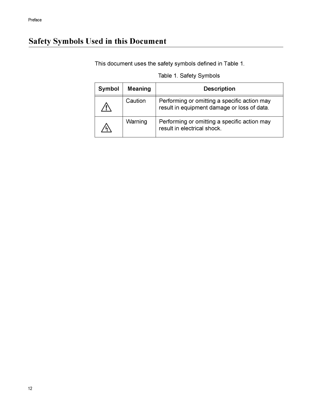 Allied Telesis 8000/8POE manual Safety Symbols Used in this Document, Symbol Meaning Description 