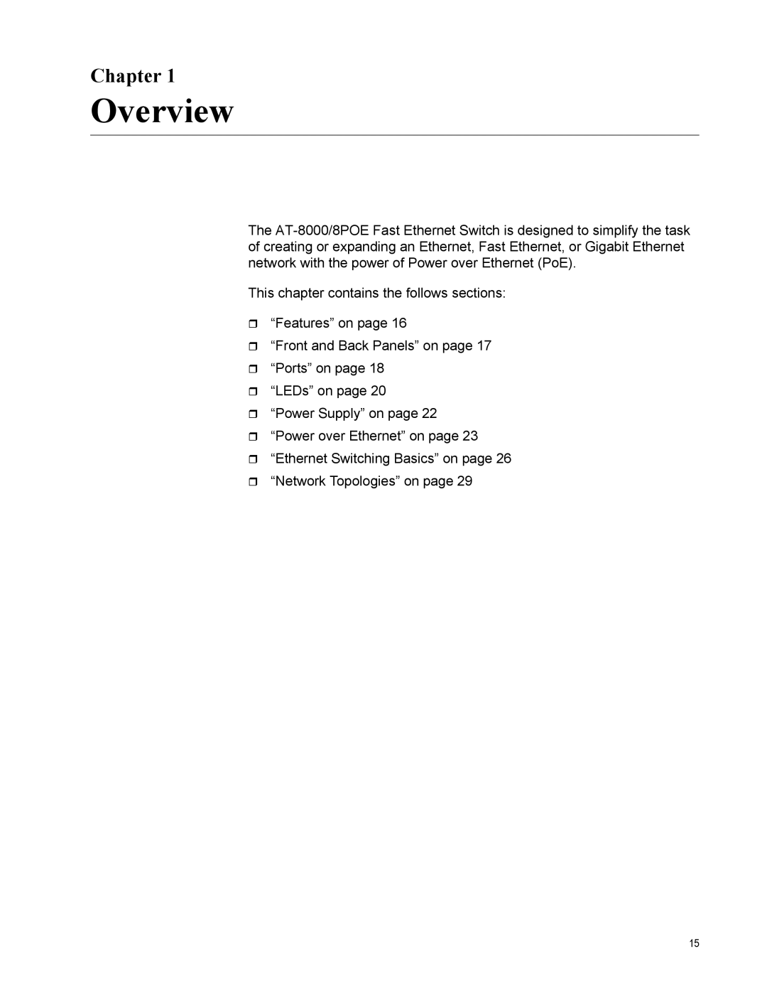 Allied Telesis 8000/8POE manual Overview, Chapter 