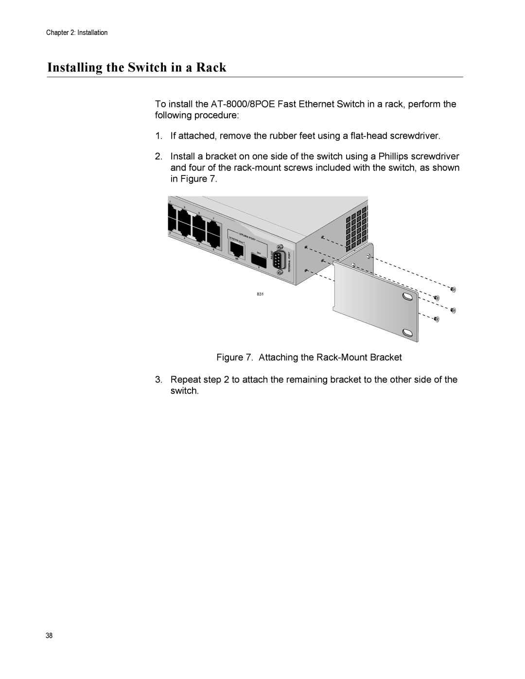 Allied Telesis 8000/8POE manual Installing the Switch in a Rack 