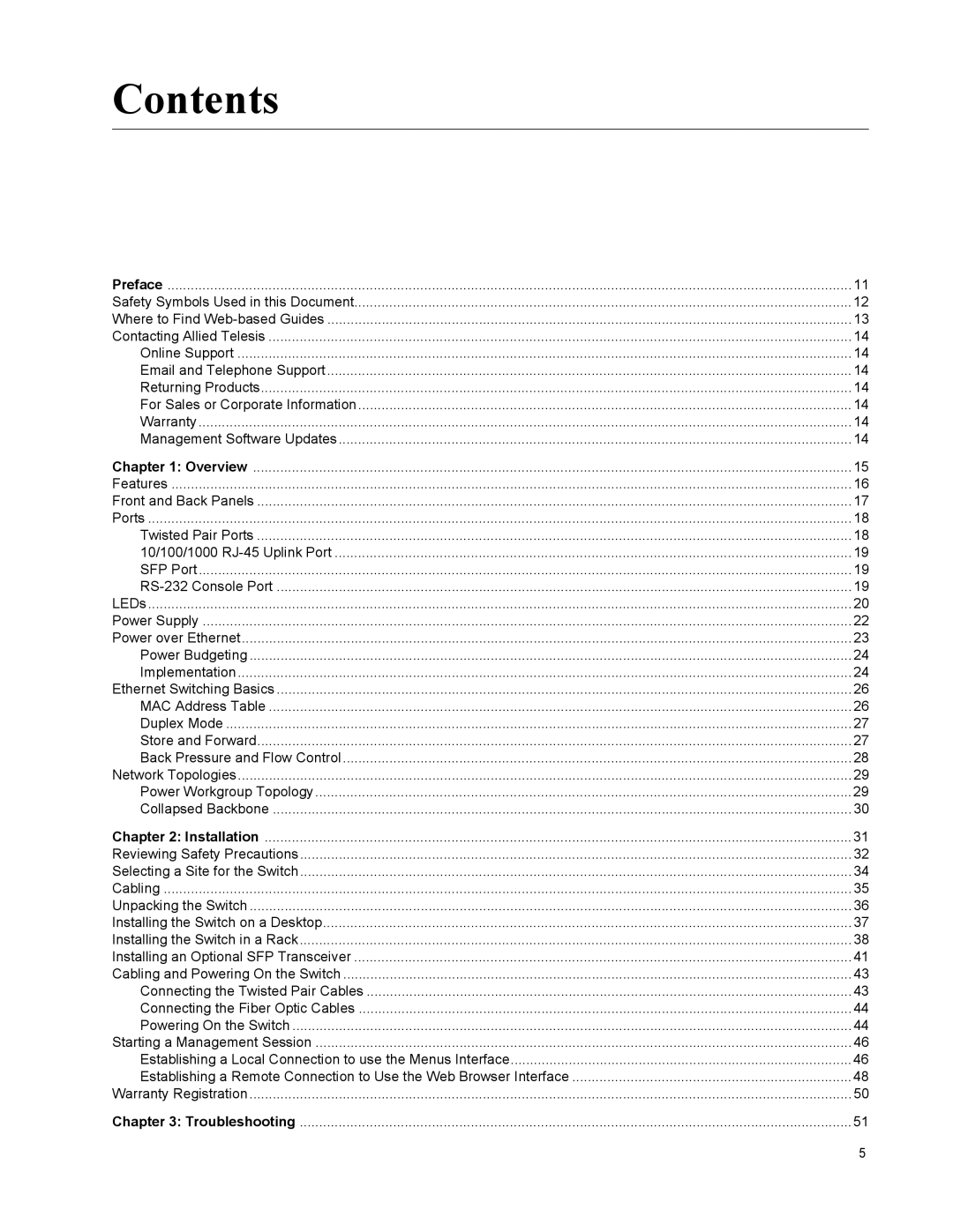 Allied Telesis 8000/8POE manual Contents 