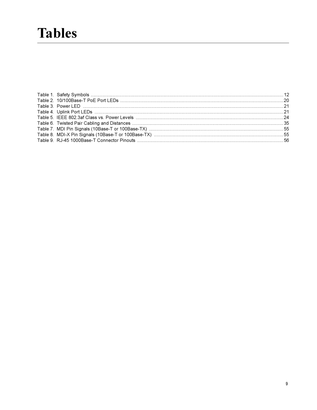 Allied Telesis 8000/8POE manual Tables 