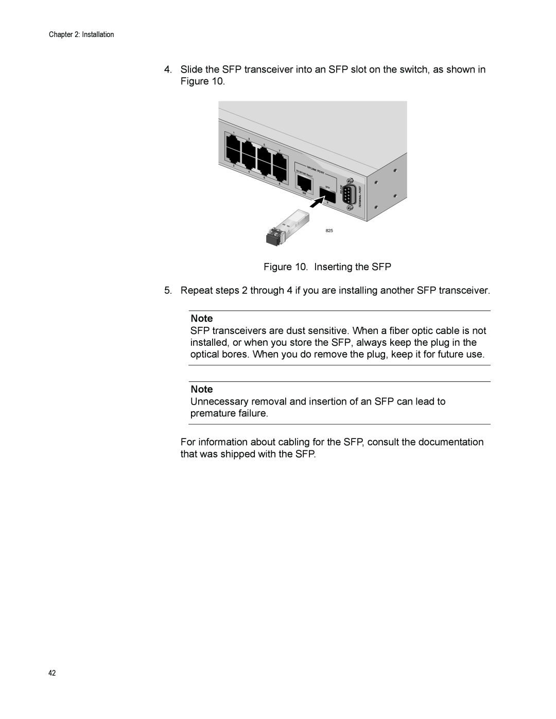 Allied Telesis 8000/8POE manual Inserting the SFP 