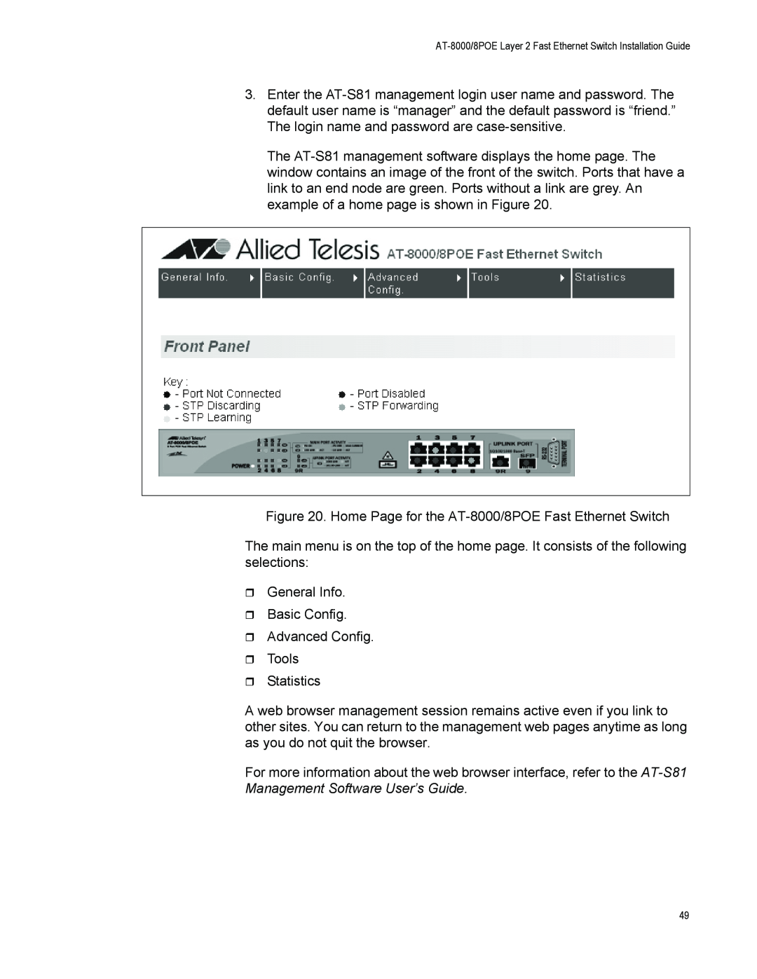 Allied Telesis manual Home Page for the AT-8000/8POE Fast Ethernet Switch 