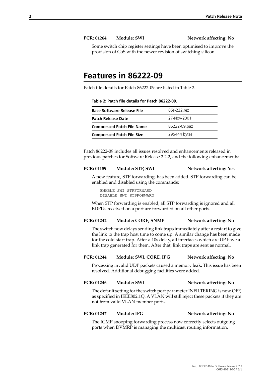 Allied Telesis 86222-10 manual Features 