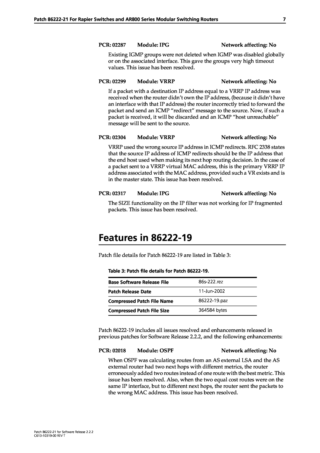 Allied Telesis 86222-21 manual Features in 