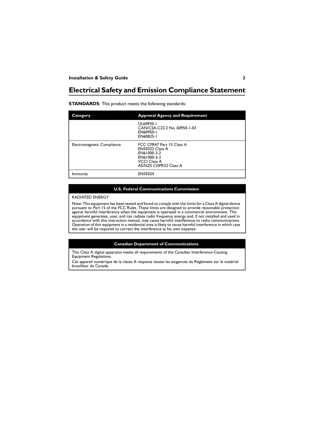 Allied Telesis 8624T/2M, 8648T/2SP manual Electrical Safety and Emission Compliance Statement, Installation & Safety Guide 