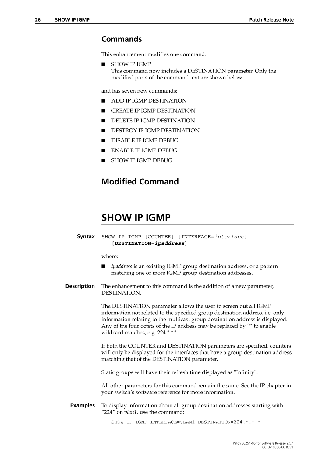 Allied Telesis 86251-05 manual Show IP Igmp, Commands 