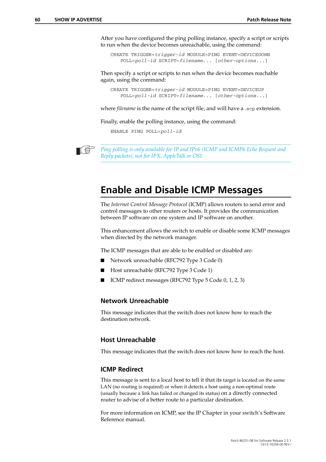 Allied Telesis 86251-08 manual Enable and Disable Icmp Messages, Icmp Redirect 