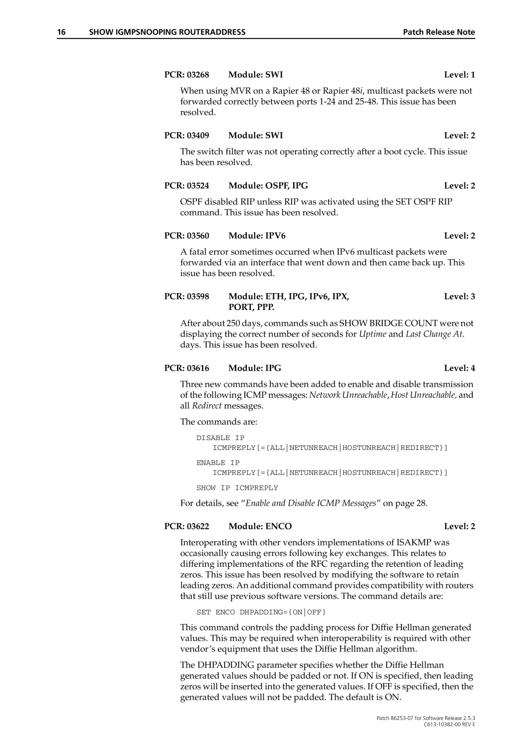 Allied Telesis 86253-07 PCR Module OSPF, IPG Level, PCR Module ETH, IPG, IPv6, IPX Level, PCR 03622 Module Enco Level 