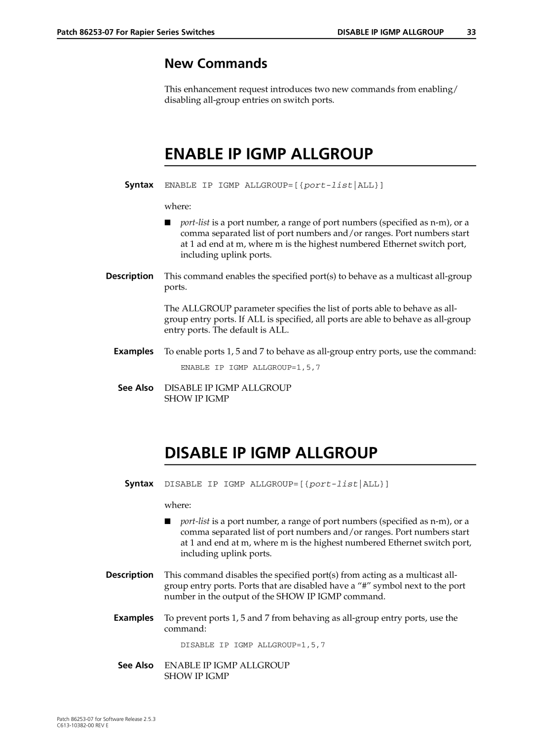 Allied Telesis 86253-07 manual Enable IP Igmp Allgroup 