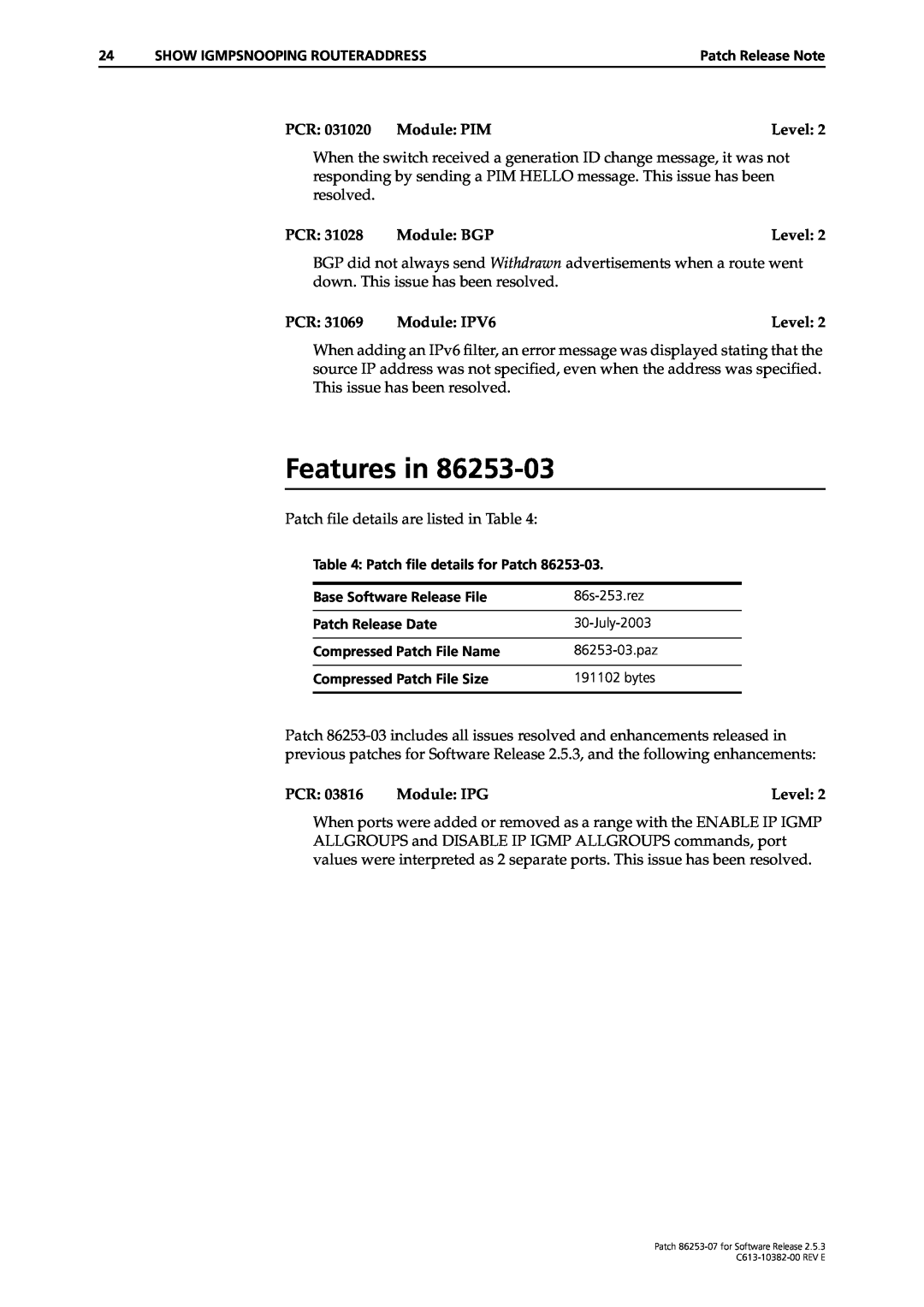 Allied Telesis 86253-07 manual Features in, PCR 031020 Module PIM 