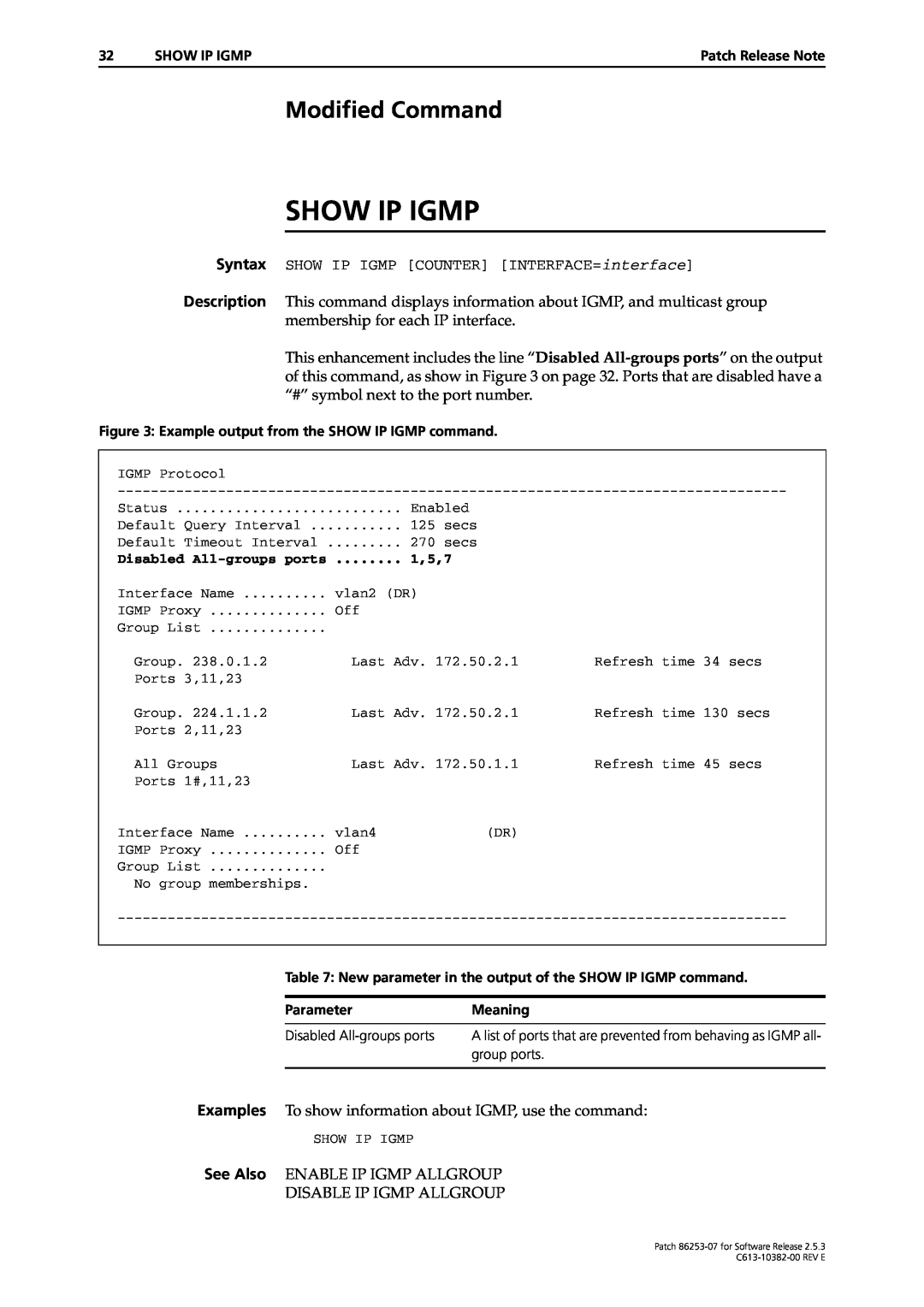 Allied Telesis 86253-07 manual Show Ip Igmp, Modified Command 