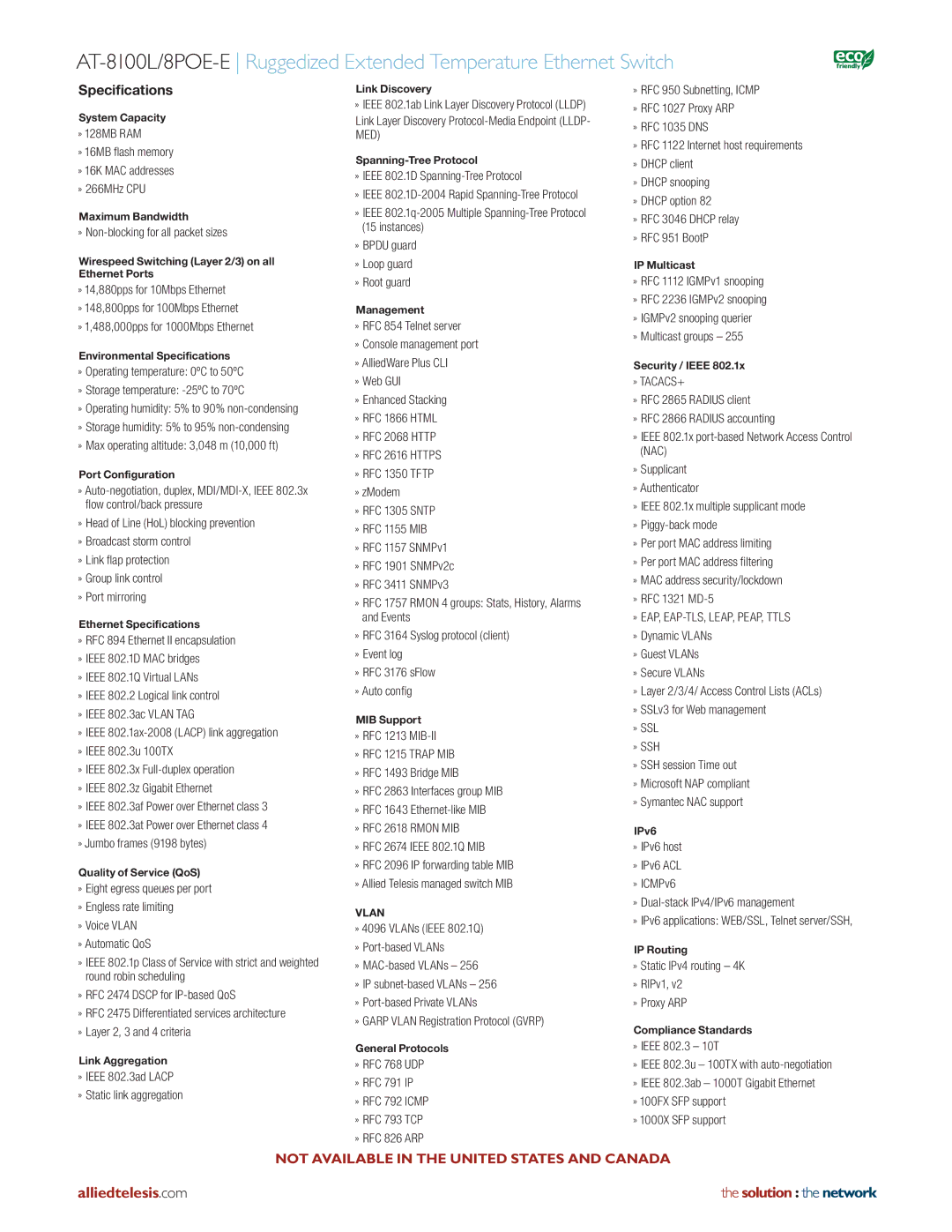 Allied Telesis 8POE-E manual »»Non-blocking for all packet sizes, Link Layer Discovery Protocol-Media Endpoint LLDP- MED 