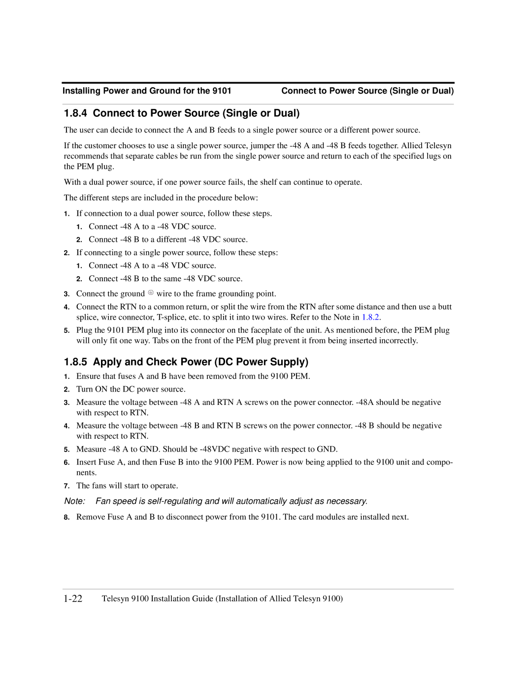 Allied Telesis 9100, 9102, 9103, 9101 manual Connect to Power Source Single or Dual, Apply and Check Power DC Power Supply 