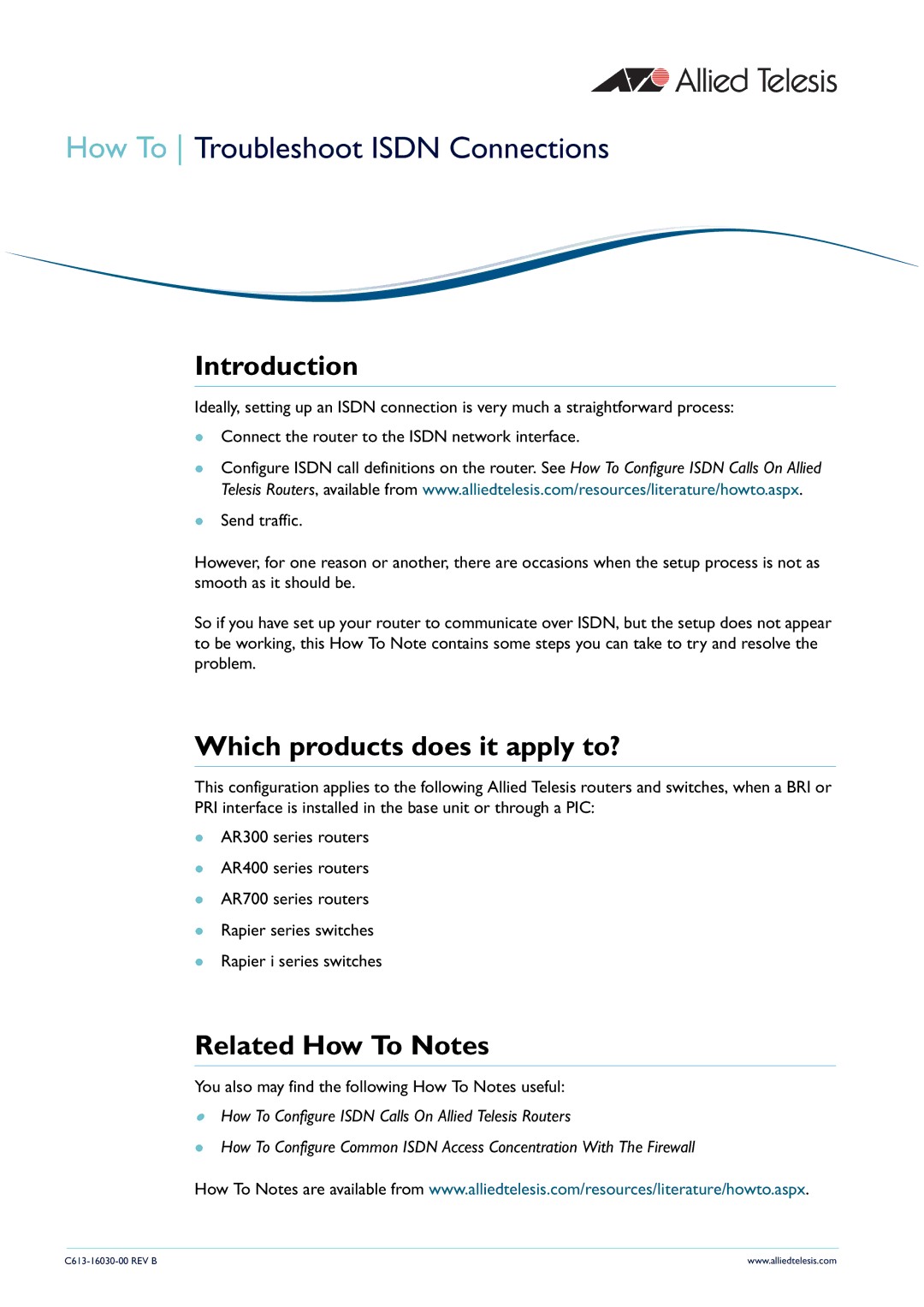 Allied Telesis AR300 series manual Introduction, Which products does it apply to?, Related How To Notes 