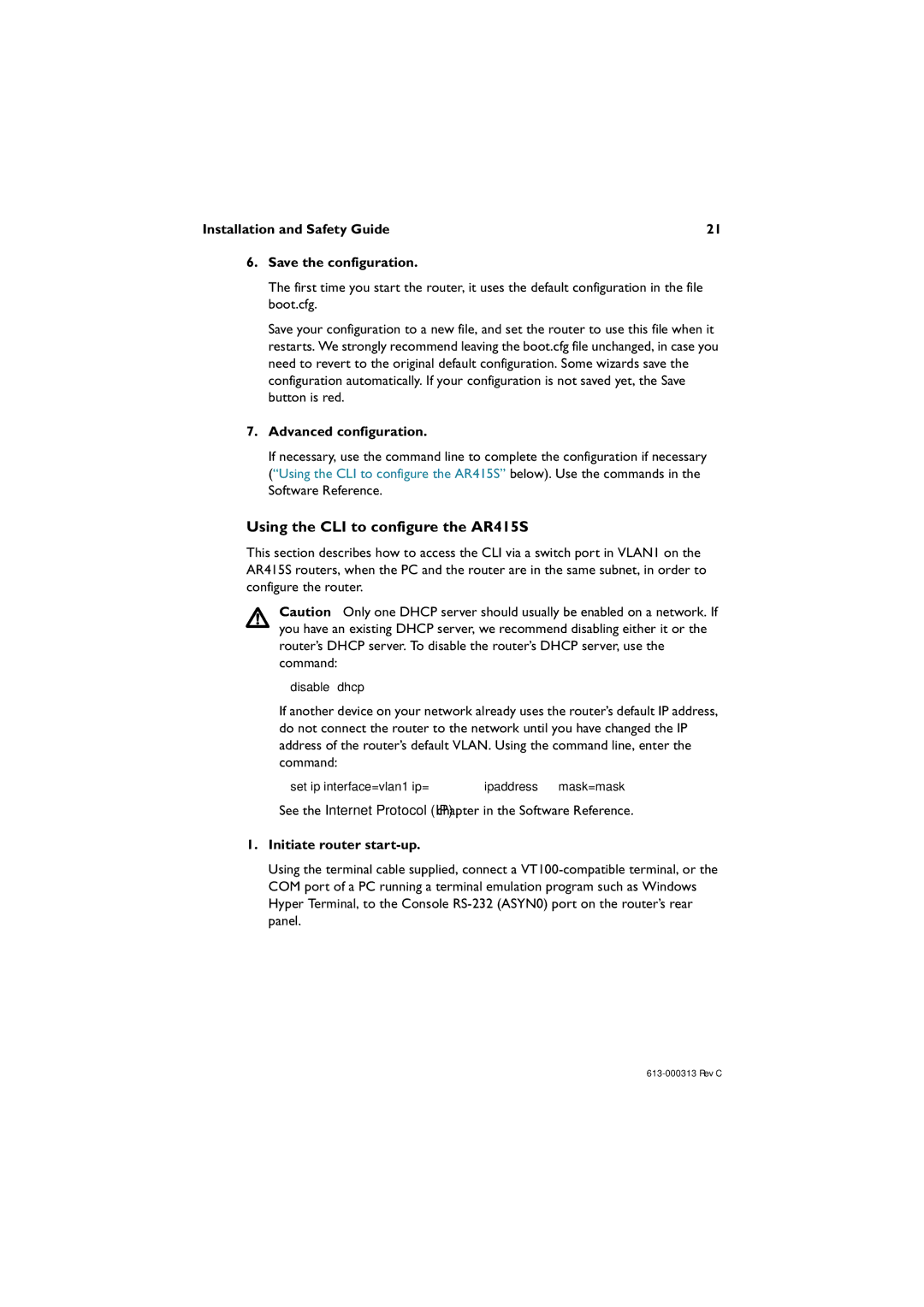 Allied Telesis AR400 series Using the CLI to configure the AR415S, Installation and Safety Guide Save the configuration 