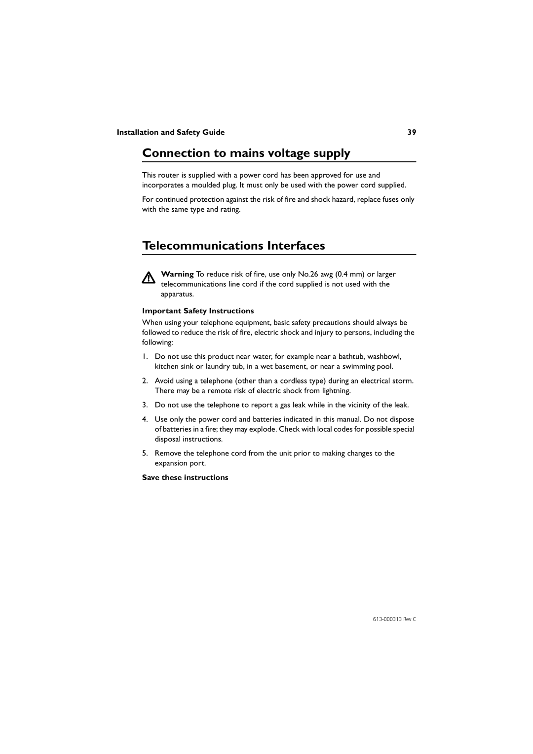 Allied Telesis AR400 series manual Connection to mains voltage supply, Telecommunications Interfaces 